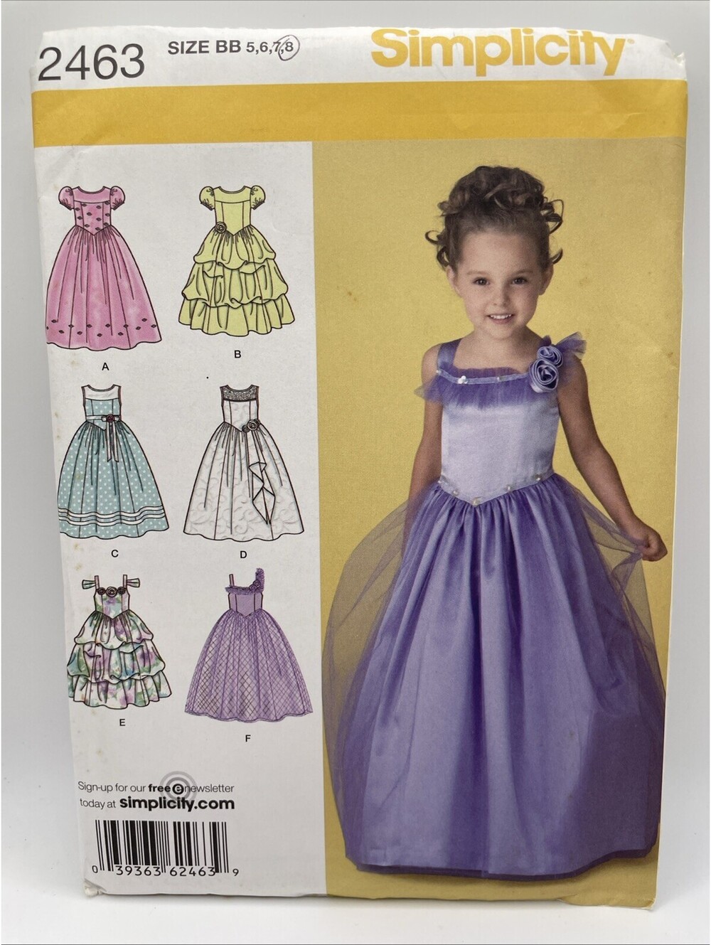 Simplicity Pattern 2463 Girls Special Occasion Dress w/Skirt~Sleeve~Trim Opt 5-8